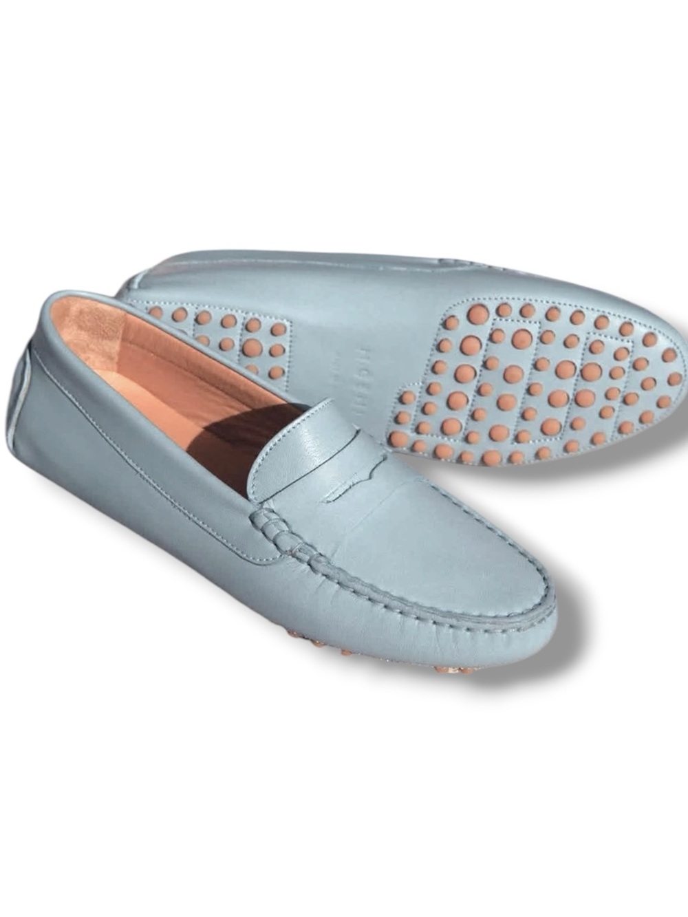 M Gemi Pastoso Rain Blue Pebbled Leather Driving Loafers Size 38.5